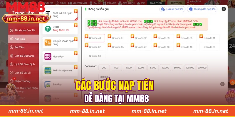 Các bước nạp tiền dễ dàng tại MM88